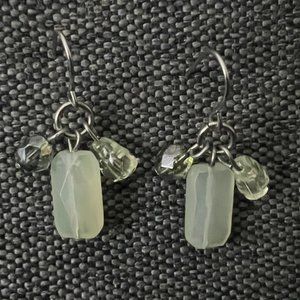 Anthropologie Pale Green Crystal w/ Green & Clear Beads Pierced Earrings NWOT